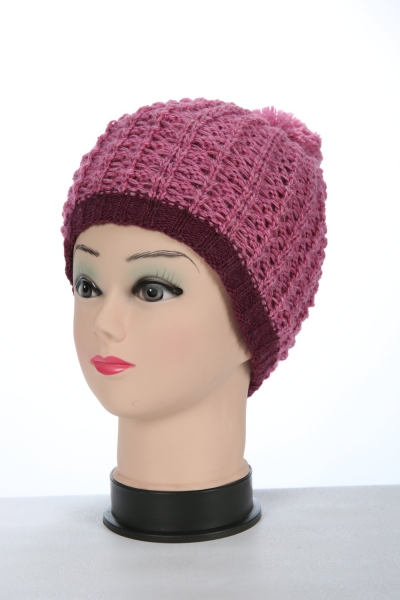 Örgü Desenli Pembe Yetişkin Bere