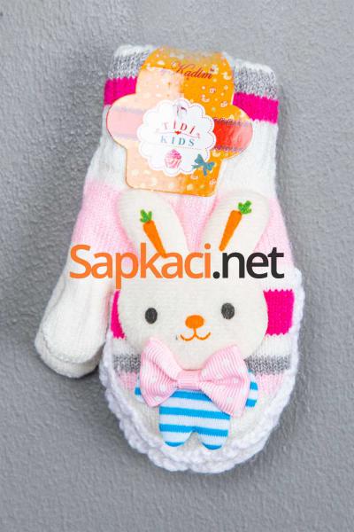 Maskotlu Ekru Pembe Bebek Eldiven