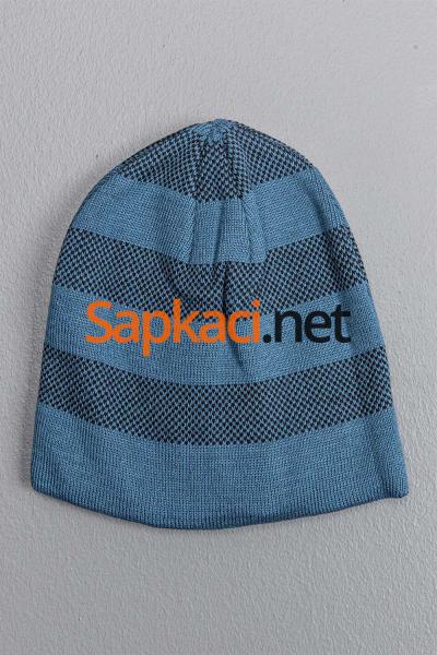 İndigo Şerit Çizgili Bere