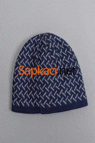 Lacivert İnce Çizgili Bere