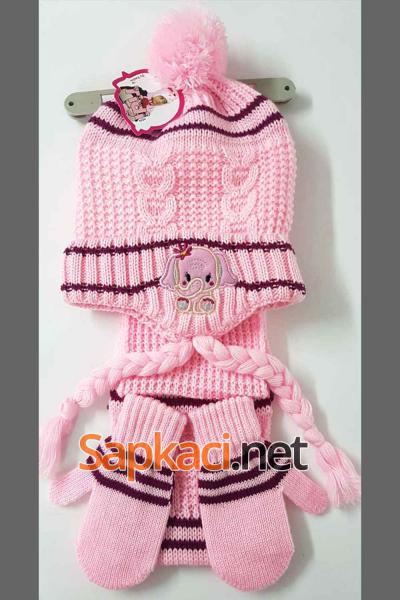 Fil İşlemeli Pembe Bebek Takım