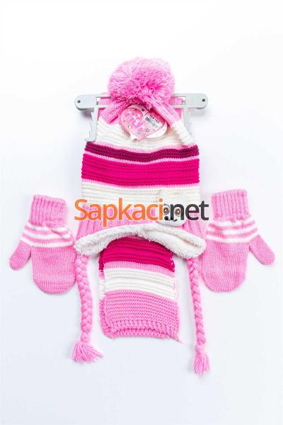 Pembe Kedi Maskotlu 3 lü Bebek Takım